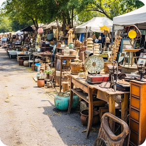 Outdoor flea market vendor stalls